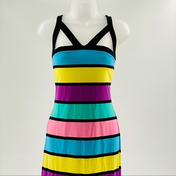 DEREK HEART Colorful Striped Maxi Dress A01 - Picture 2 of 8